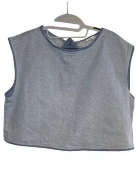 lalavon Lightweight Denim Crop Top Festival Shirt Hippie Grunge Gorpcore Blue